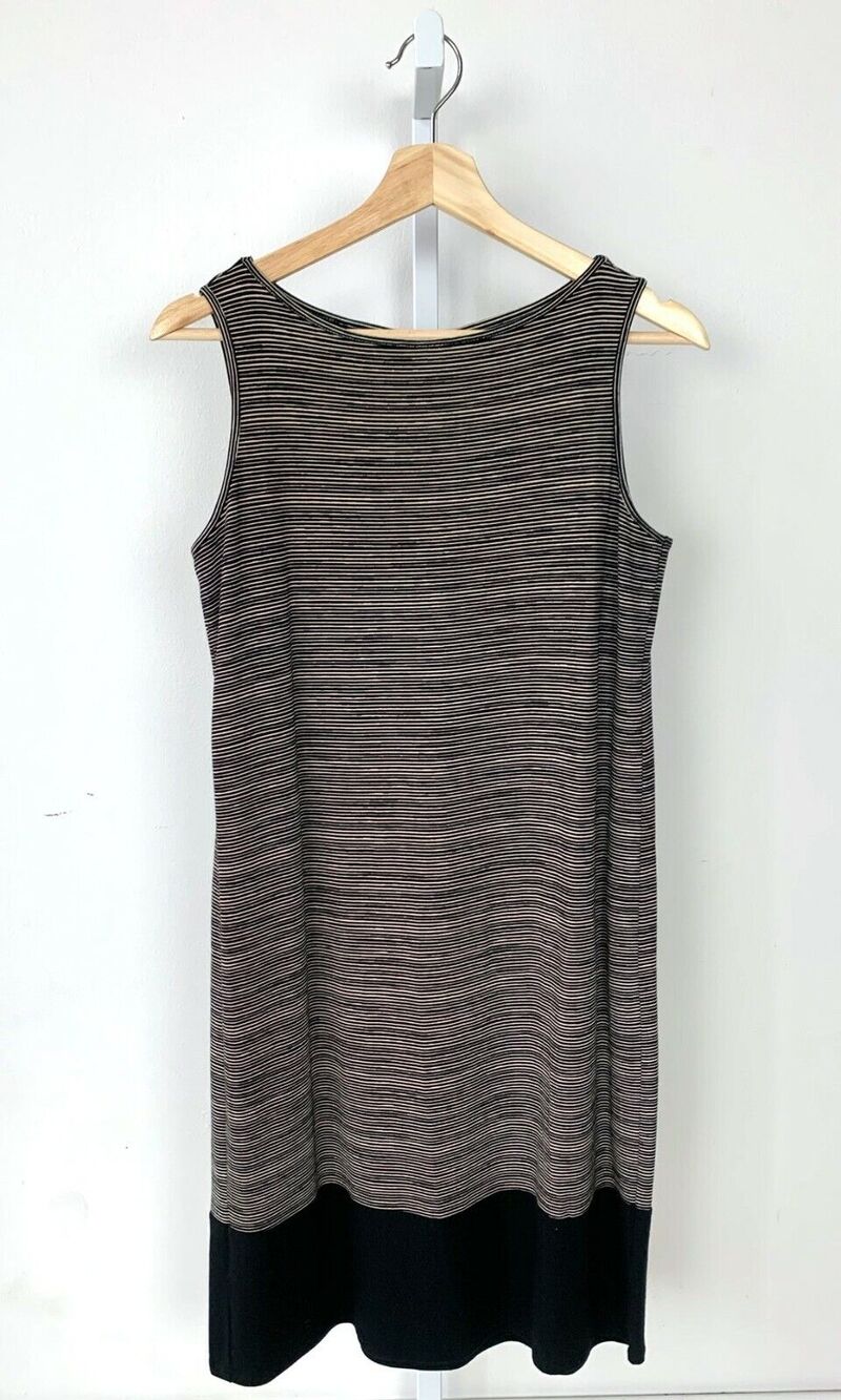 J. JILL  XS Wearever Stripe Print Dress Stretch Jersey Sleeveless Black Tan